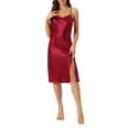 thumbnail image 1 of INSPIRE CHIC Women's Satin Nightdress Sleeveless Backless Slit Silky Midi Nightgown M Red, 1 of 6