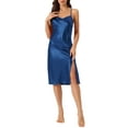 thumbnail image 1 of INSPIRE CHIC Women's Satin Nightdress Sleeveless Backless Slit Silky Midi Nightgown S Blue, 1 of 6