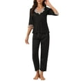 thumbnail image 1 of INSPIRE CHIC Women's Satin Pajama Set Half Sleeve Lace Top with Long Pants 2 Piece Sleepwear Sets S Black, 1 of 6