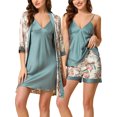 thumbnail image 1 of INSPIRE CHIC Women's Satin Pajamas Sets 4 Pcs Cami Tops Shorts Nightgown Robe Loungewear XS Blue, 1 of 6
