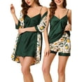 thumbnail image 1 of INSPIRE CHIC Women's Satin Pajamas Sets 4 Pcs Cami Tops Shorts Nightgown Robe Loungewear XS Green, 1 of 5