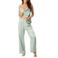 thumbnail image 1 of INSPIRE CHIC Women's Satin Pajama Set Cowl Neck Cami Top with Long Pant Silky Loungewear Sleepwear L Blue, 1 of 6