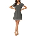 thumbnail image 1 of INSPIRE CHIC Women's Short Sleeve Nightshirt Contrast Color V Neck Nightgown M Grey, 1 of 6