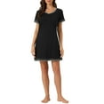 thumbnail image 1 of INSPIRE CHIC Women's Short Sleeve Nightshirt Contrast Color V Neck Nightgown XL Black, 1 of 5
