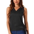 thumbnail image 1 of INSPIRE CHIC Women's Silky Satin Tank Tops Mesh V Neck Casual Sleeveless Blouses Summer Basic Tank Shirt XS Black, 1 of 6