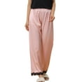 thumbnail image 1 of INSPIRE CHIC Women's Sleep Pants Satin Wide-leg Lace Trim Loungewear Pajama Elastic Long Pants M Pink, 1 of 6