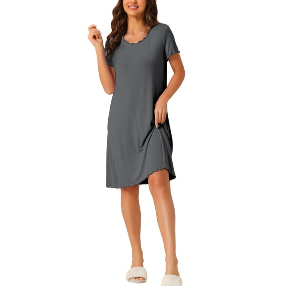 INSPIRE CHIC Women's Sleepshirt Short Sleeve Ruffle Nightgown Sleep Dress Loungewear Nightshirts S Gray