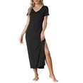 thumbnail image 1 of INSPIRE CHIC Women's Sleepwear Long Pajama Dress V Neck Side Slit Nightshirt Lounge Nightgown XS Black, 1 of 6