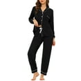 thumbnail image 1 of INSPIRE CHIC Women's Sleepwear Pajamas Modal Button Down Long Sleeves Tops with Pants Loungewear Set L Black, 1 of 5