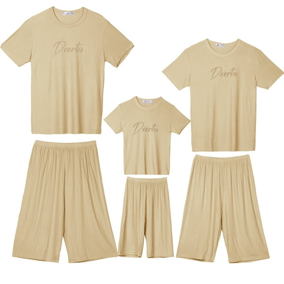 INSPIRE CHIC Family Pajama Sets Short Sleeve Tops with Capri Pants Letters Sleepwear S Boys & Girls Khaki