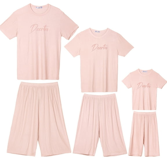 INSPIRE CHIC Family Pajama Sets Short Sleeve Tops with Capri Pants Letters Sleepwear S Boys & Girls Pink
