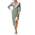 thumbnail image 1 of cheibear Womens Sleepwear Soft V Neck Long Sleeve Rayon Nightshirt Midi Nightgowns, 1 of 4