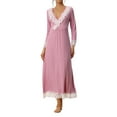 thumbnail image 1 of cheibear Womens Sleepwear Soft V Neck Long Sleeve Rayon Nightshirt Midi Nightgowns, 1 of 4