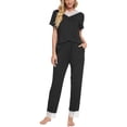 thumbnail image 1 of INSPIRE CHIC Women's Sleepwear V-Neck with Lace Nightwear with Pants Loungewear Pajama Set L Black, 1 of 5
