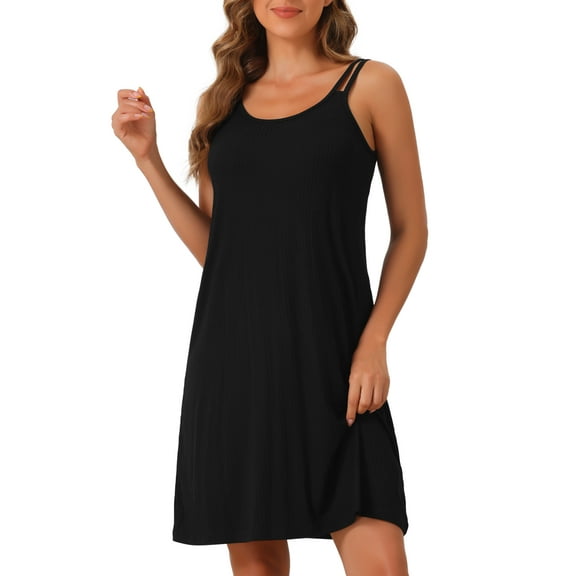 INSPIRE CHIC Women's Sleeveless Pajama Dress Modal Chemise Sleepshirts Nightshirts Spaghetti Strap Nightgowns M Black