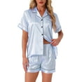 thumbnail image 1 of INSPIRE CHIC Women's Loungewear Sleepwear Button Down Shirt with Shorts Summer Pajama Sets S Blue-Stripe, 1 of 5