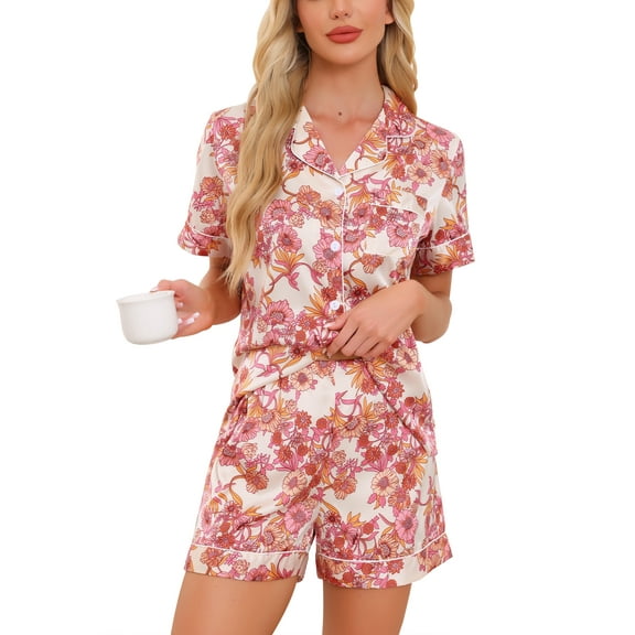 INSPIRE CHIC Women's Loungewear Sleepwear Button Down Shirt with Shorts Summer Pajama Sets XL Light Pink