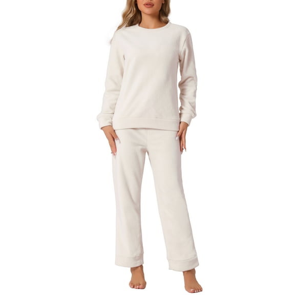 INSPIRE CHIC Women's Sweatsuits 2 Piece Outfit Fuzzy Flannel Lounge Sets Sweater Pants Pajama Sets M Beige