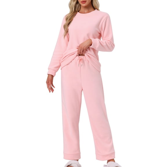 INSPIRE CHIC Women's Sweatsuits 2 Piece Outfit Fuzzy Flannel Lounge Sets Sweater Pants Pajama Sets XL Pink