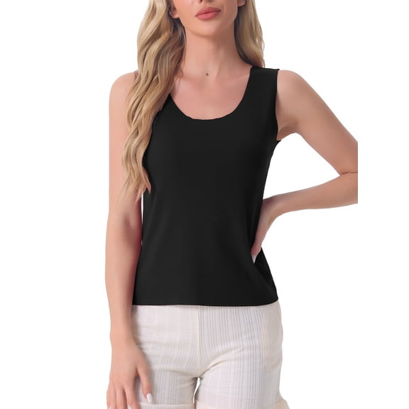 INSPIRE CHIC Women's Tank Top Round Neck Sleeveless Solid Layer Camisole S Black