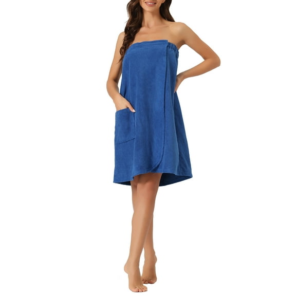 INSPIRE CHIC Women's Towel Wrap Robe Bathrobe Spa Towels with Shower Cap for Bath XL Navy Blue