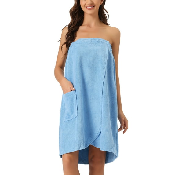INSPIRE CHIC Women's Towel Wrap Robe Bathrobe Spa Towels with Shower Cap for Bath S Blue