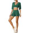 thumbnail image 1 of INSPIRE CHIC Women's V Neck Crop Shirt and Shorts 2 Piece Pajama Set Yoga Flare Sleeve Loungewear M Green, 1 of 5