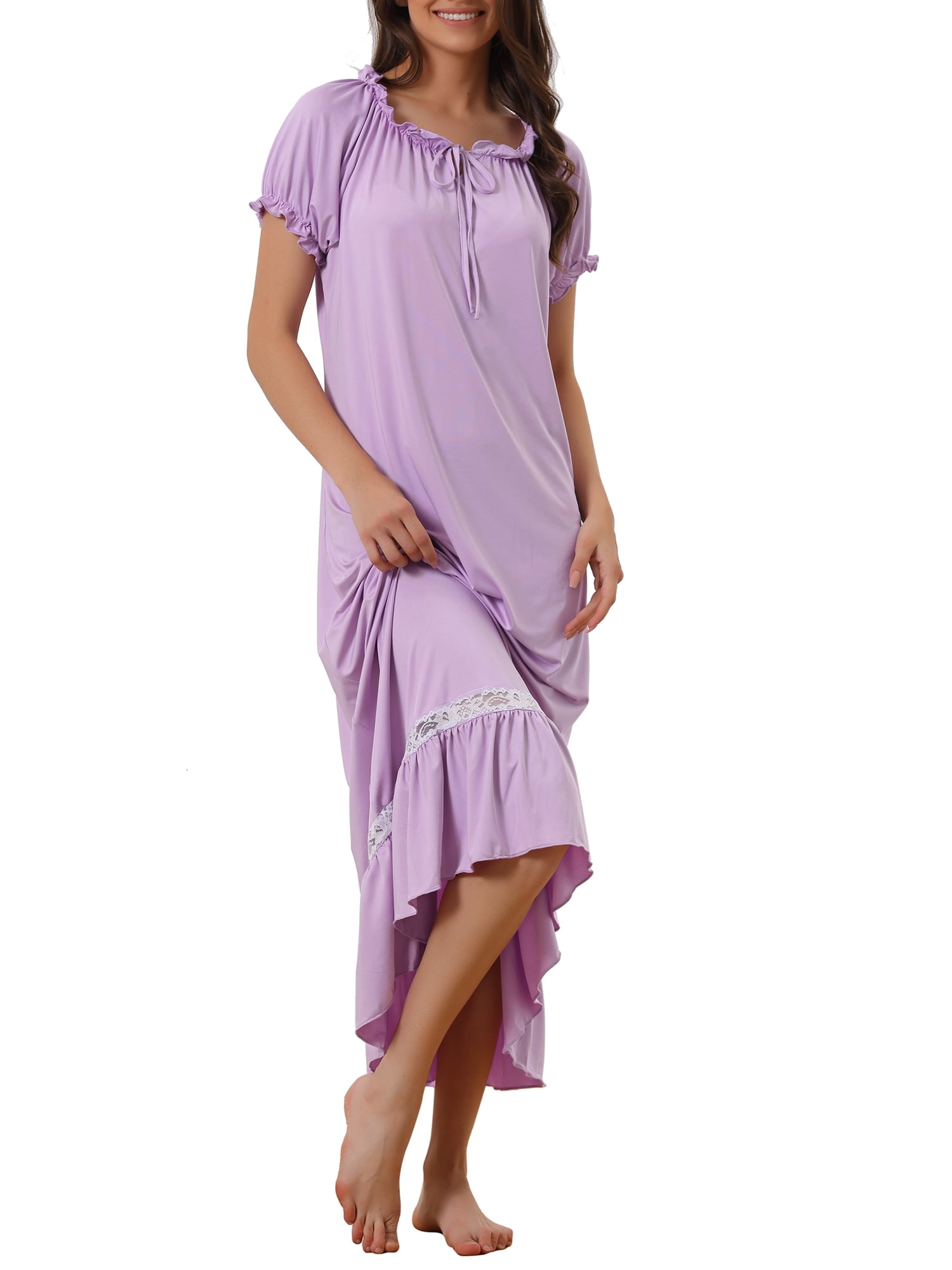 cheibear Womens Victorian Nightgown Ruffle Short Sleeve Tie Neck ...