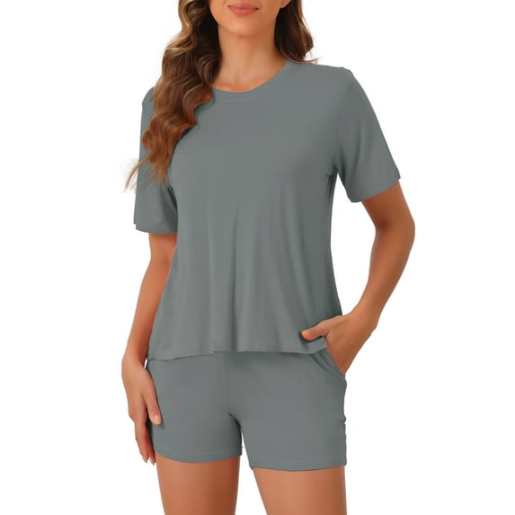INSPIRE CHIC Women's Pajamas Set T-Shirt Matching Sleep Shorts Set Comfy Lounge Wear Set 2 Piece M Grey