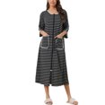 thumbnail image 1 of INSPIRE CHIC Women's Zip Front Striped Robe 3/4 Sleeve Long Bathrobe House Dress Pajama S Black, 1 of 6