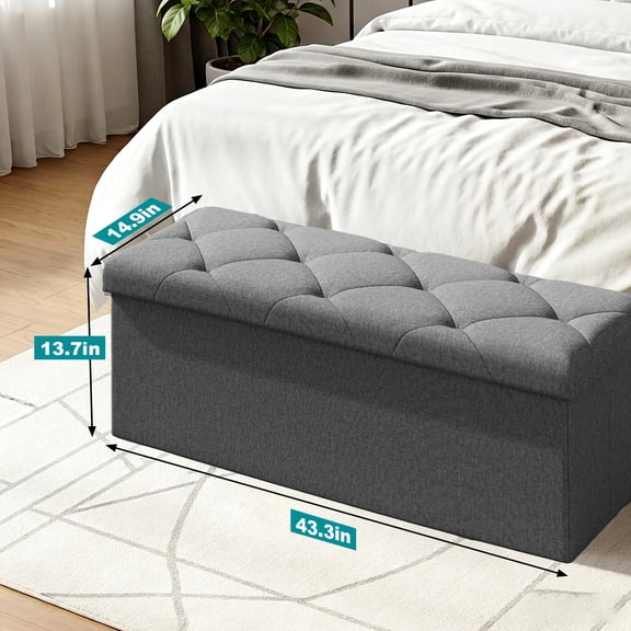 chen-43" Storage Ottoman Bench, Folding Ottoman Foot Rest, Storage Chest with Thicker Seat, Storage for Blankets in Living Room, Entryway, Bedroom, Grey