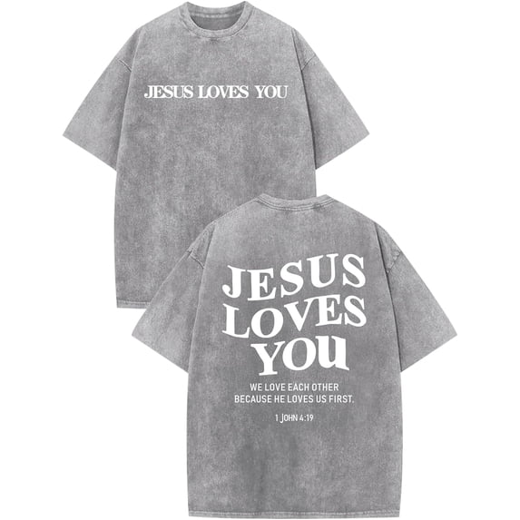 chencehns Christian Jesus Loves You Shirts for Men Religious Oversized Graphic Tees Jesus Faith Acid Wash T Shirt God Top