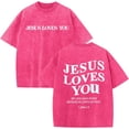 thumbnail image 1 of chencehns Christian Jesus Loves You Shirts for Men Religious Oversized Graphic Tees Jesus Faith Acid Wash T Shirt God Top, 1 of 10