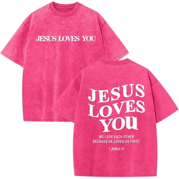 chencehns Christian Jesus Loves You Shirts for Men Religious Oversized Graphic Tees Jesus Faith Acid Wash T Shirt God Top