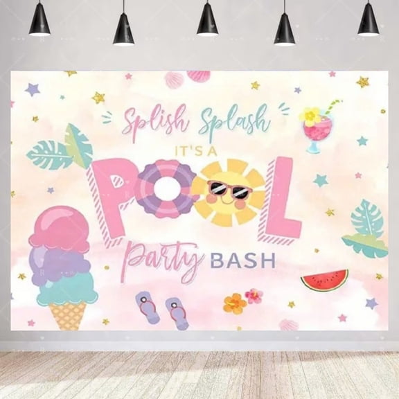 chencehns Summer Pool Party Background Swimming Theme Birthday Party Decorations Beach Holiday Photography Supplies Baby Shower Banner 29x37in