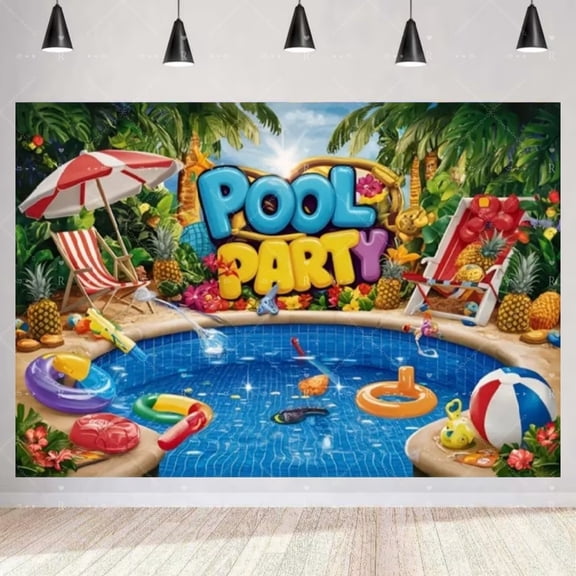 chencehns Summer Pool Party Background Swimming Theme Birthday Party Decorations Beach Holiday Photography Supplies Baby Shower Banner 29x37in