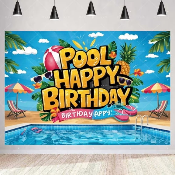 chencehns Summer Pool Party Background Swimming Theme Birthday Party Decorations Beach Holiday Photography Supplies Baby Shower Banner 29x37in