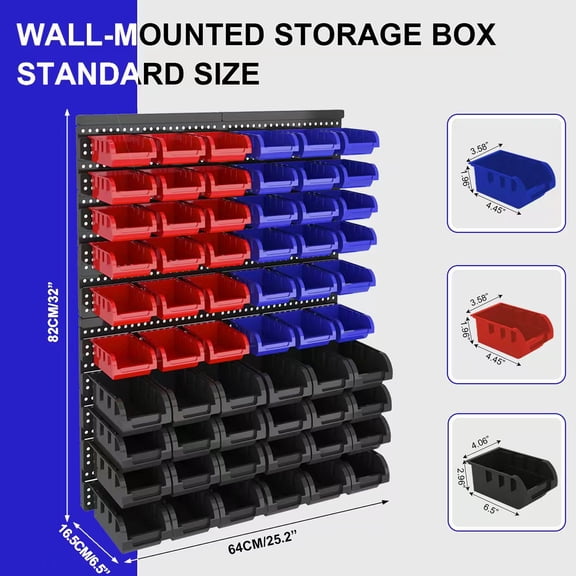 chenchao 60 Pcs Wall Mounted Storage Bins, Heavy Duty Garage Organizer System, Wall Mount Tool Organizer for Hardware