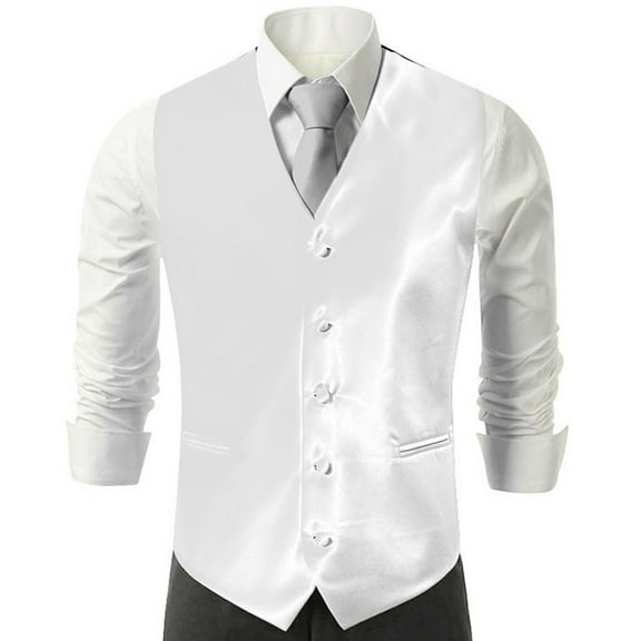 chengsi Men's Waistcoat Dress Vest Set with Neck Tie and Hankie for Wedding Suit