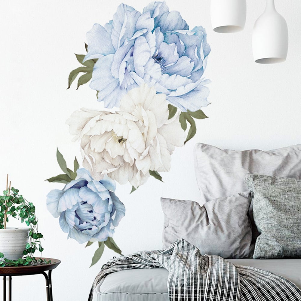 Chengsi Pvc Blue Peony Flower Art Wall Sticker Living Room Decals Home Diy Decor Cm