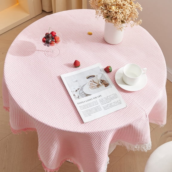 chenweizhi pink Table Cover, Luxury Dustproof Table Pad Pink and white interwoven honeycomb Washable Blended Fabric Protector for Home Kitchen Dining Decor, 35.43*70.87 Inch, 1 Pack