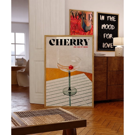 cherry Poster Retro Wall Art 70S Psychedelic Print Wall Decor Cherry Wall Art Preppy Print Trendy Wall Art Vintage Decor
