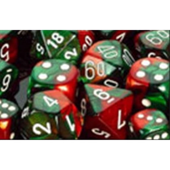 chessex dice sets: gemini green & red with white - ten sided die d10 set (10)