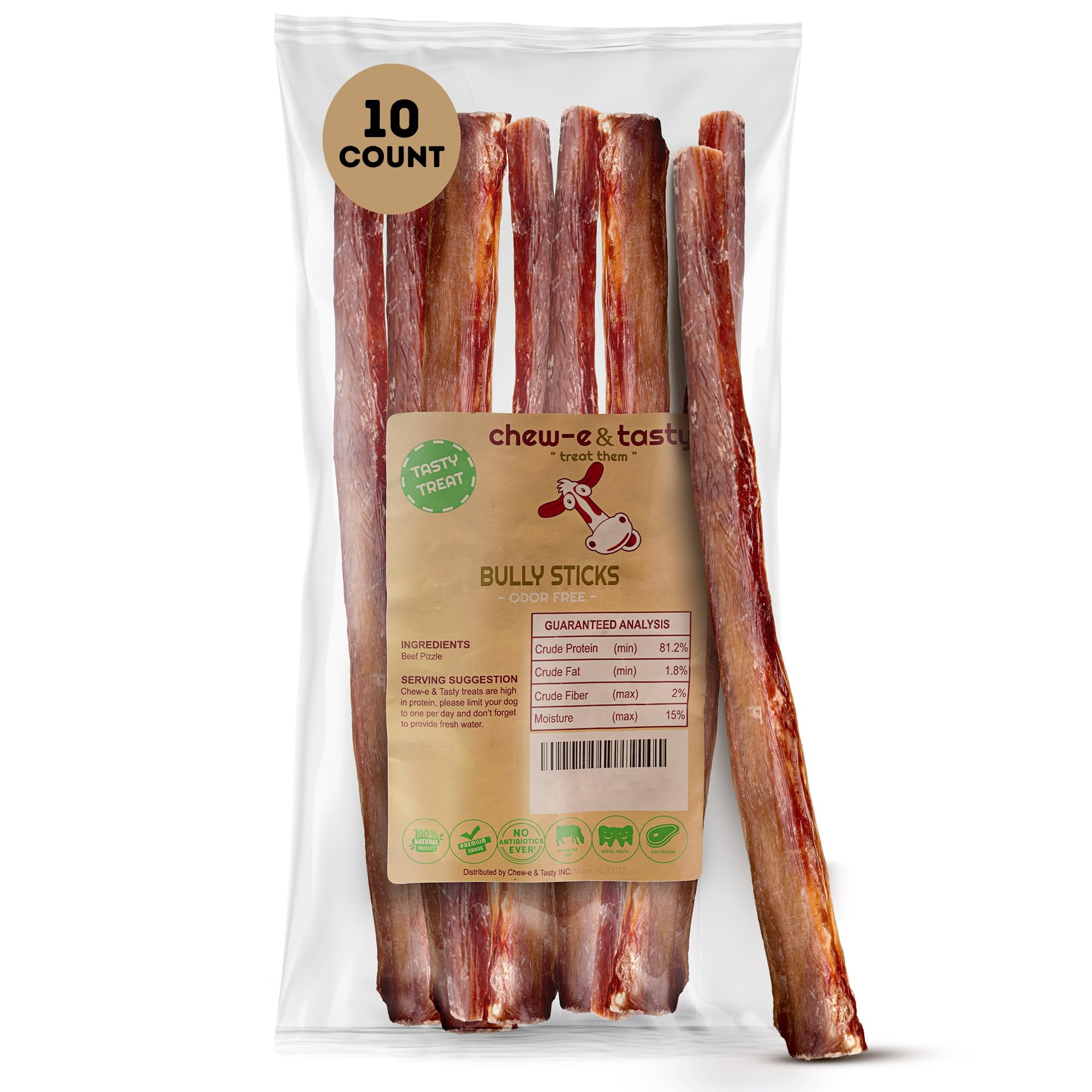 chewe&tasty 12" Thick Bully OIF8 Sticks for Dogs (Pack of 10) Thick