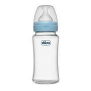 chicco Well-Being Glass Feeding Bottle 240ml, Medium Flow Blue