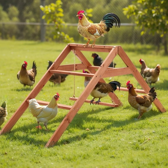 Chicken Roosting Bars for Coop Accessories, DOMIPET Chicken Perches Activity Play with Swing Set, Wooden Chicken Ladder, Chicken Toys Easy to Assemble & Clean