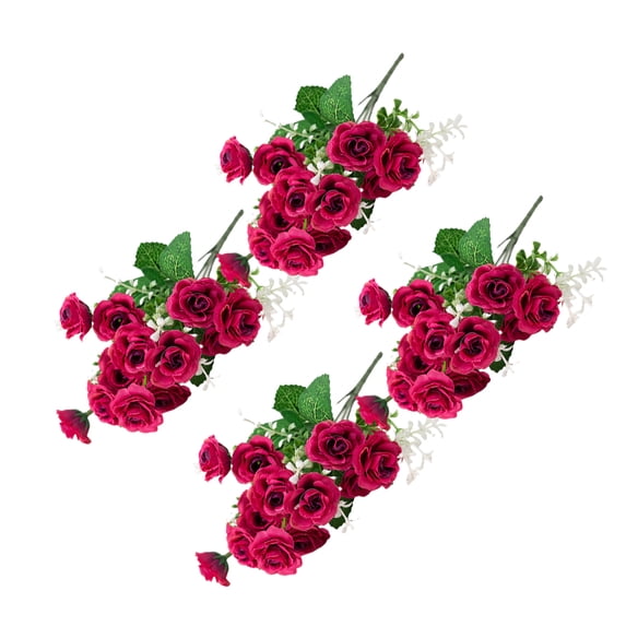 chidgrass 4X Artificial Flower Faux Plant Home Decal Multipurpose Household Accessories Festival Decorations Exquisite Fake Flowers Wine Red