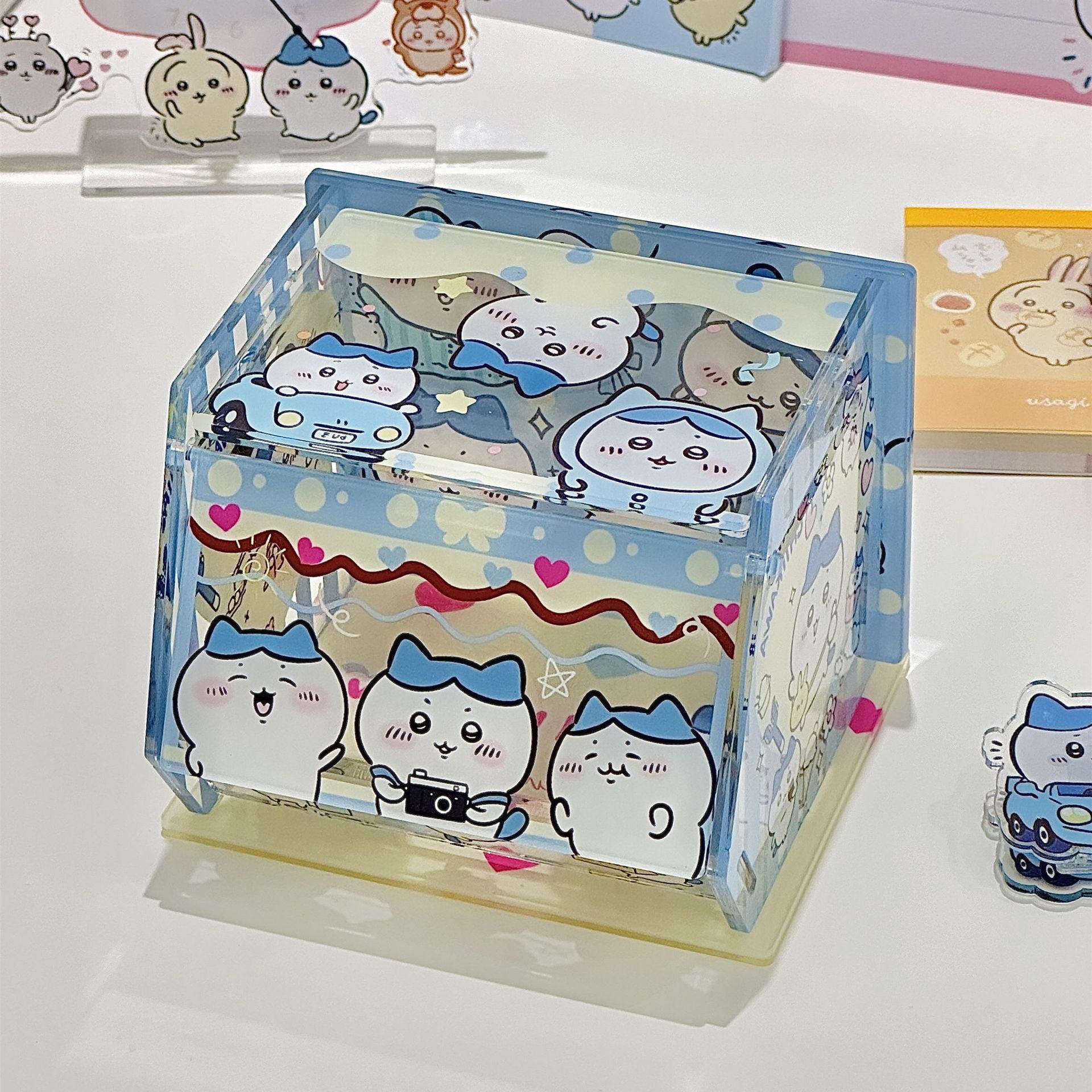 chiikawa storage box cute acrylic flip lid desktop storage box dust ...