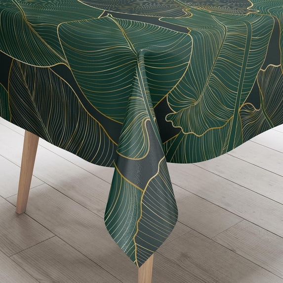 chiinvent Green Leaves Rectangle Tablecloth, Tropical Palm Leaf Luxury ...