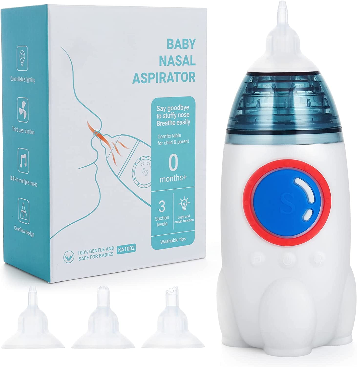 Aspirateur Nasal Électrique Bébé - 3 Niveaux D'Aspiration, Lumières Et Musiques, 3 Embouts Silicone, Rechargeable USB-C - 4